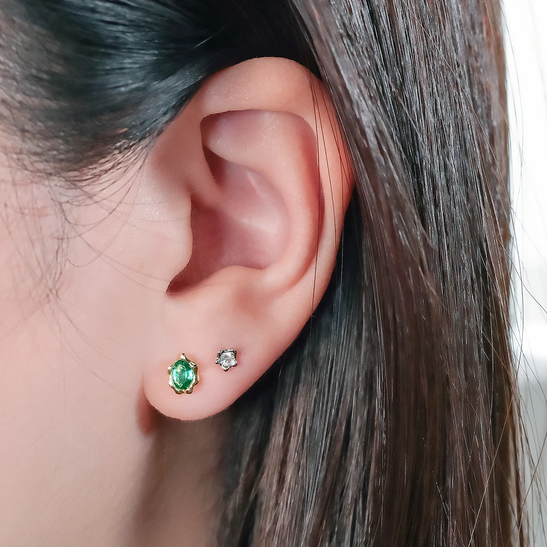 Mini melted gold diamond studs